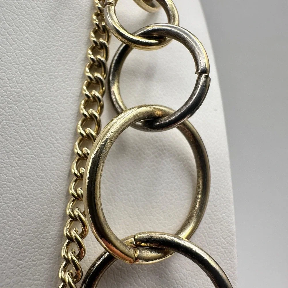 Vintage‎ 90s Jewelry Multi Layer Circle Link Statement Necklace Gold Tone Chain